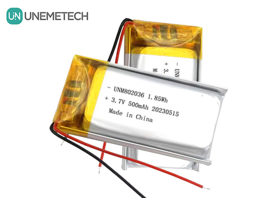UNEMETECH 3.7V باتری پلیمر لیتیوم یون 500mAh باتری پلیمر لیتیوم 802036 1.85Wh باتری لیپو
