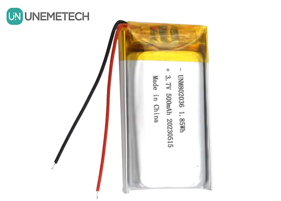 UNEMETECH 3.7V باتری پلیمر لیتیوم یون 500mAh باتری پلیمر لیتیوم 802036 1.85Wh باتری لیپو