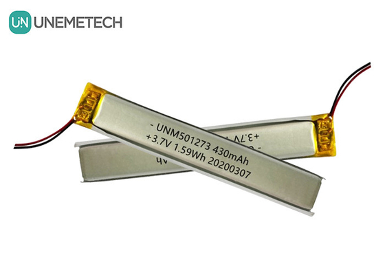 5.0*12.0*73.0mm باتری پلیمر لیتیوم / 3.7V 430mAh 501273 باتری نازک لیپو برای دستگاه های بلوتوث