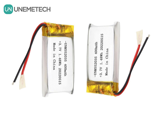 3.7V باتری پلیمر لیتیوم یون قابل شارژ 552035 400mAh Li Po باتری برای دستگاه بی سیم