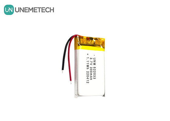 3.7V 300mAh 522033 باتری پلیمر لیتیوم یون انعطاف پذیر سفارشی برای ساعت های هوشمند