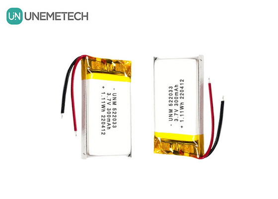3.7V 300mAh 522033 باتری پلیمر لیتیوم یون انعطاف پذیر سفارشی برای ساعت های هوشمند