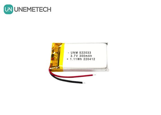 3.7V 300mAh 522033 باتری پلیمر لیتیوم یون انعطاف پذیر سفارشی برای ساعت های هوشمند
