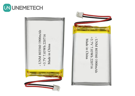 باتری پلیمر لیتیوم انعطاف پذیر قابل شارژ 3.7V 1900mAh 803560 برای چراغ قوه
