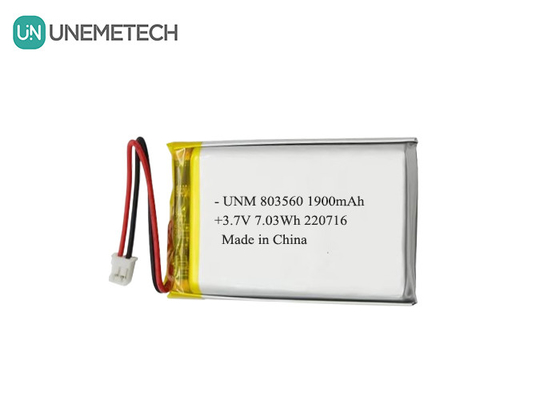 باتری پلیمر لیتیوم انعطاف پذیر قابل شارژ 3.7V 1900mAh 803560 برای چراغ قوه