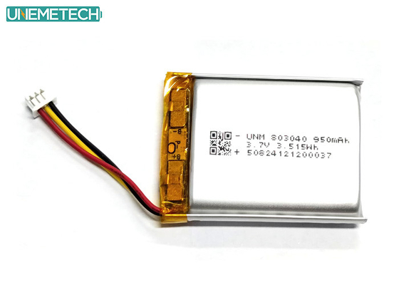 3.7V 950mAh 803040 باتری لیتیوم یون پلیمر با مولکس 51021-3P برای الکترونیک بیرونی